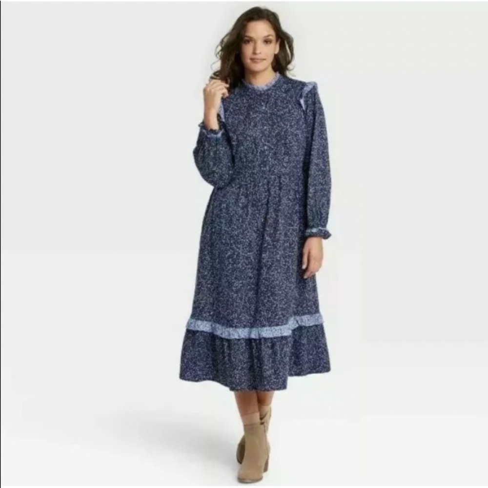 Universal Thread Dress Large Prairie Target Blue Floral Farmcore Country NWT
